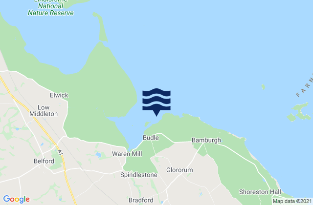 Mappa delle Getijden in Budle Bay, United Kingdom