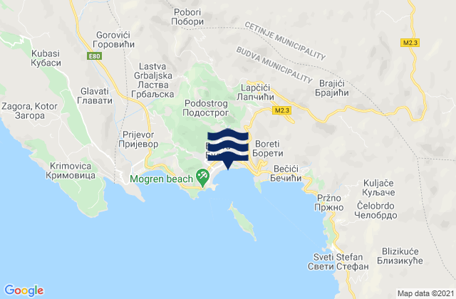 Mappa delle Getijden in Budva, Montenegro