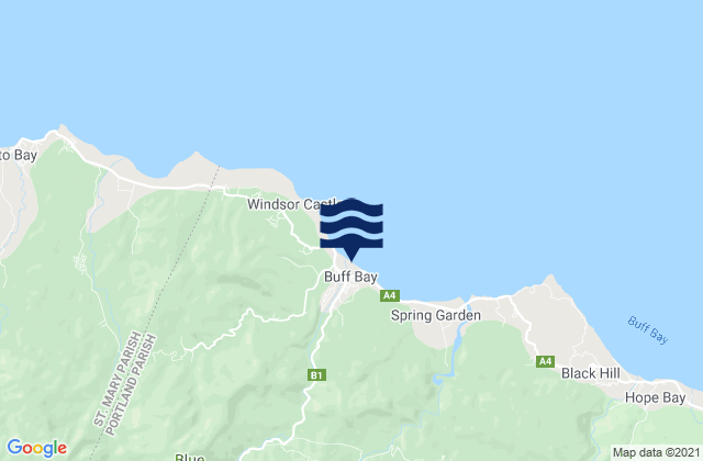 Mappa delle Getijden in Buff Bay, Jamaica