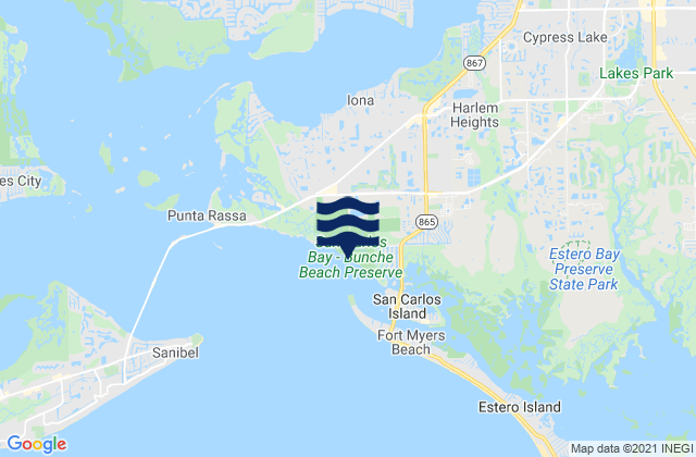 Mappa delle Getijden in Bunche Beach, United States