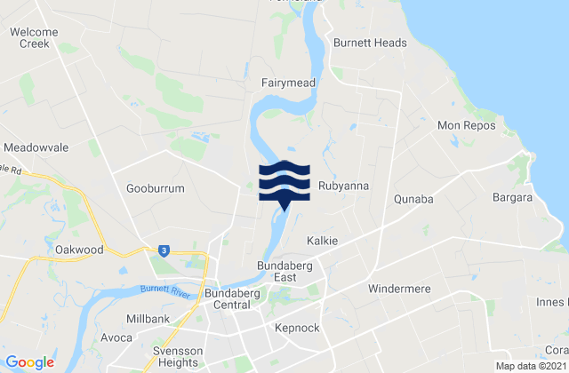 Mappa delle Getijden in Bundaberg, Australia