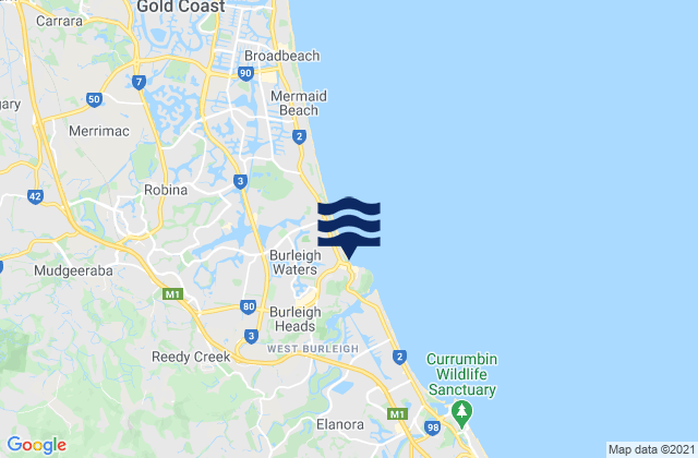 Mappa delle Getijden in Burleigh Beach, Australia