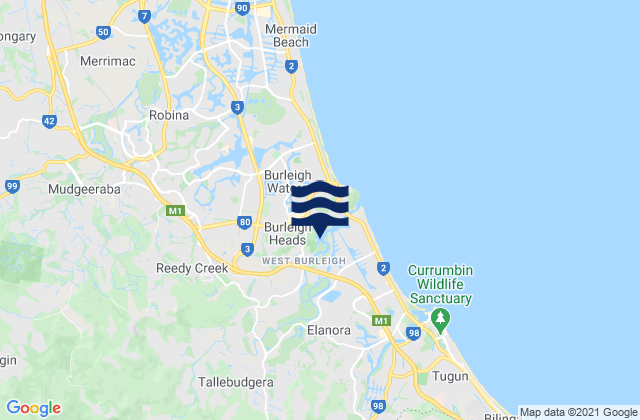 Mappa delle Getijden in Burleigh Heads, Australia