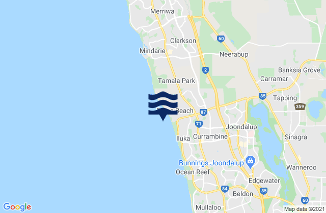 Mappa delle Getijden in Burns Beach, Australia