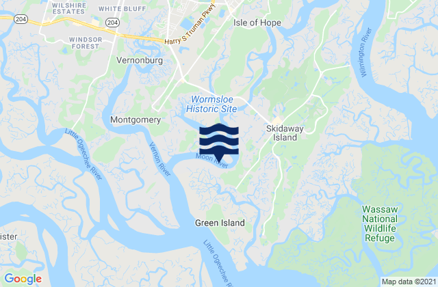 Mappa delle Getijden in Burnside Island SE of Burnside River, United States