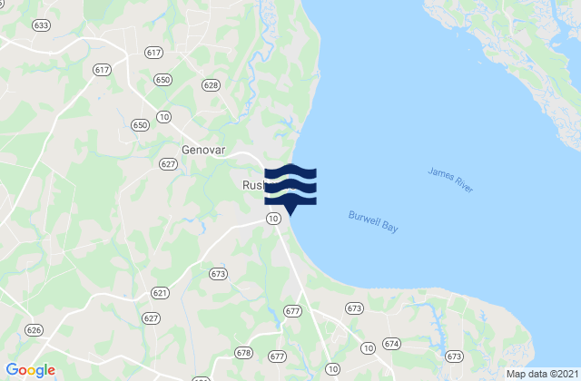 Mappa delle Getijden in Burwell Bay, United States