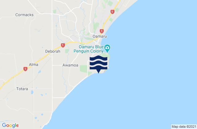 Mappa delle Getijden in Bushy Beach, New Zealand