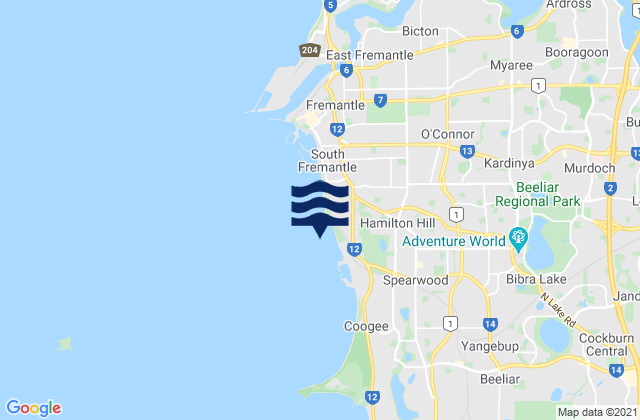 Mappa delle Getijden in C Y O’Connor Beach, Australia