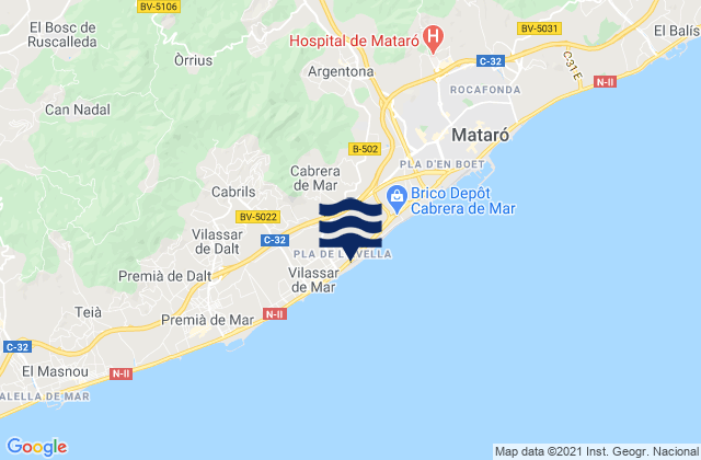 Mappa delle Getijden in Cabrera de Mar, Spain