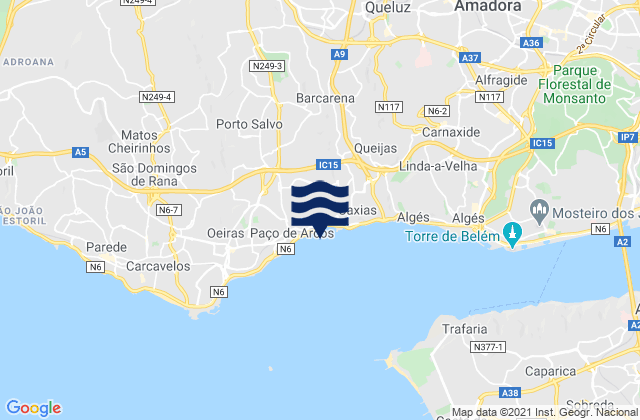 Mappa delle Getijden in Cacém, Portugal