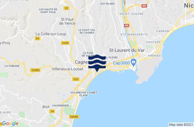 Mappa delle Getijden in Cagnes-sur-Mer, France