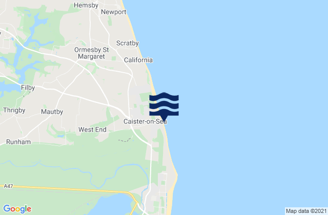 Mappa delle Getijden in Caister Beach, United Kingdom
