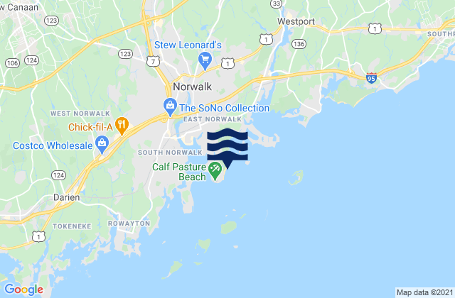 Mappa delle Getijden in Calf Pasture Beach, United States