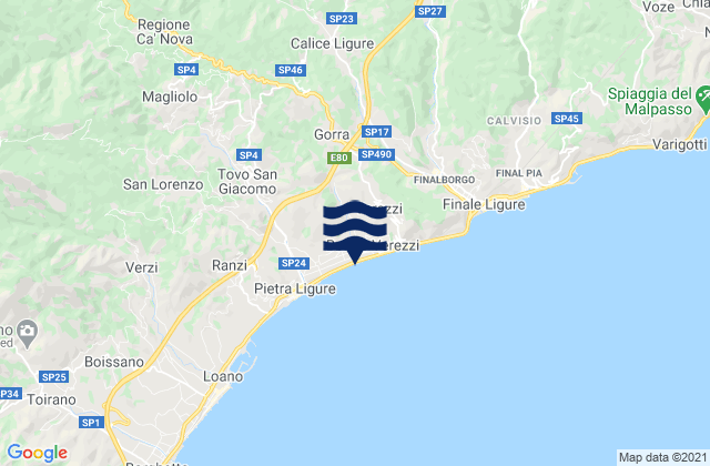 Mappa delle Getijden in Calice Ligure, Italy