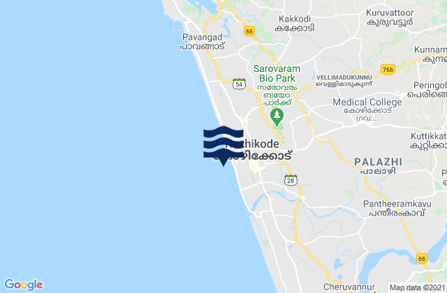 Mappa delle Getijden in Calicut, India
