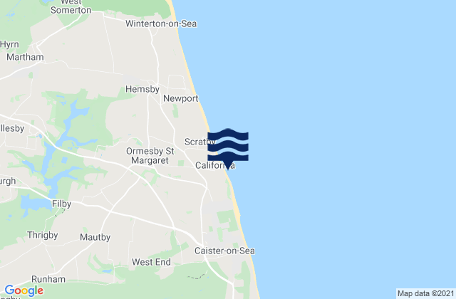 Mappa delle Getijden in California Beach, United Kingdom