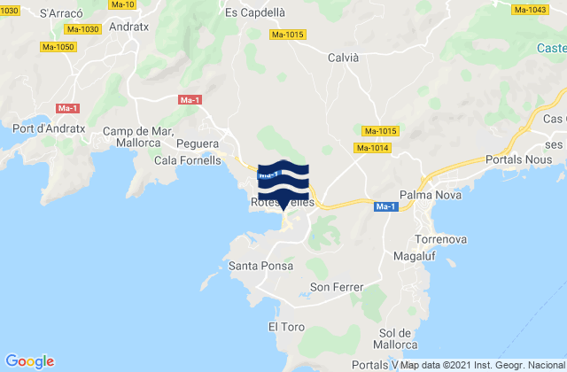 Mappa delle Getijden in Calvià, Spain
