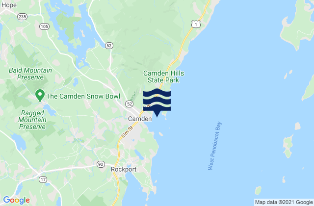 Mappa delle Getijden in Camden Harbor, United States
