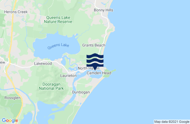Mappa delle Getijden in Camden Haven, Australia