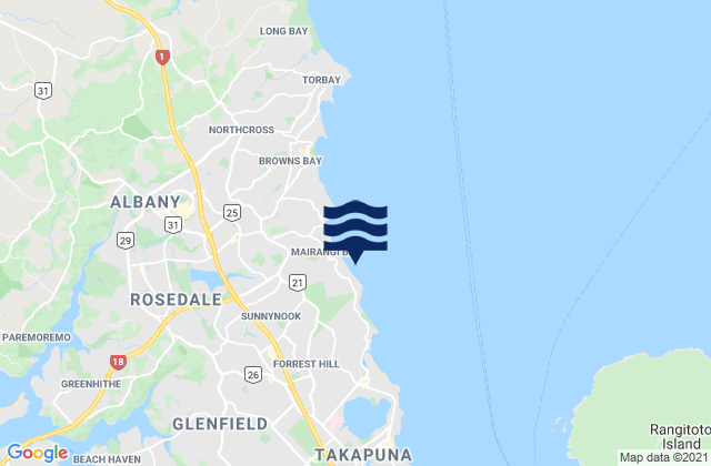 Mappa delle Getijden in Campbells Bay, New Zealand