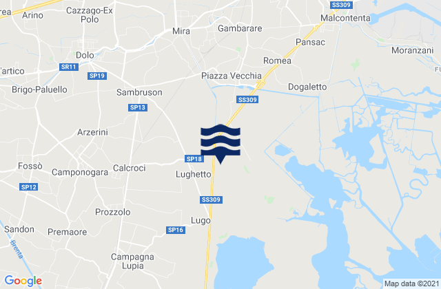 Mappa delle Getijden in Camponogara, Italy