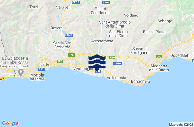 Mappa delle Getijden in Camporosso, Italy