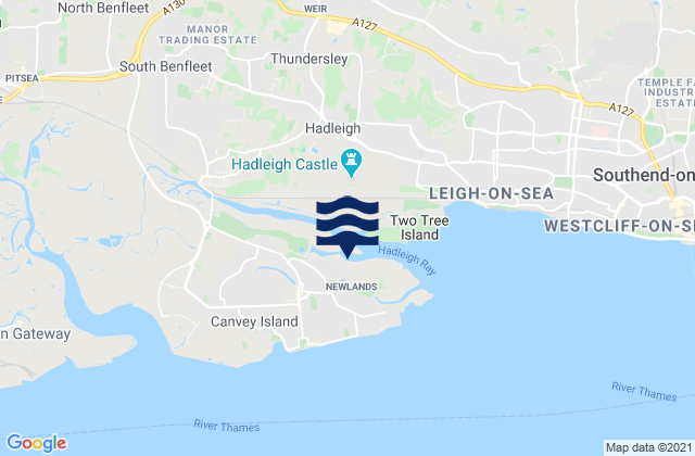 Mappa delle Getijden in Canvey Island, United Kingdom