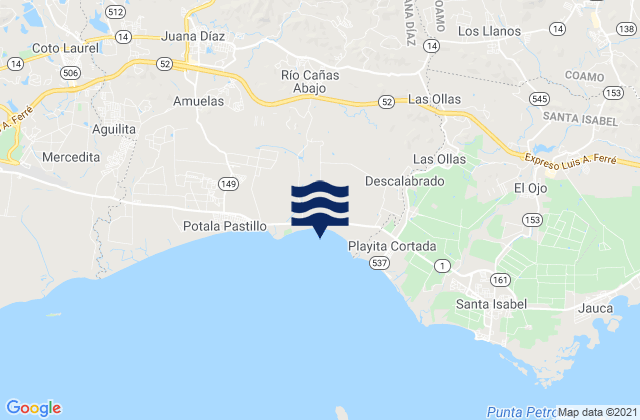 Mappa delle Getijden in Caonillas Abajo Barrio, Puerto Rico