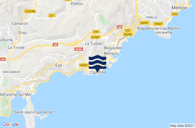 Mappa delle Getijden in Cap-d'Ail, France