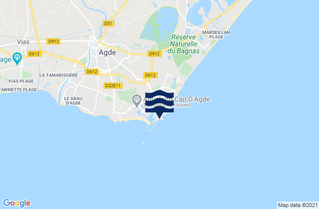 Mappa delle Getijden in Cap d'Agde, France