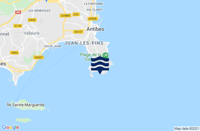 Mappa delle Getijden in Cap d'Antibes, France