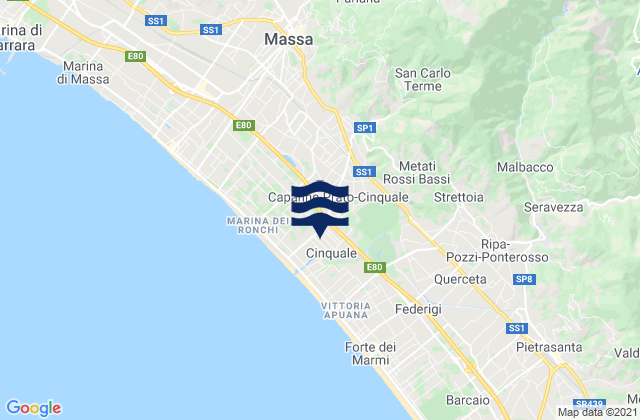 Mappa delle Getijden in Capanne-Prato-Cinquale, Italy