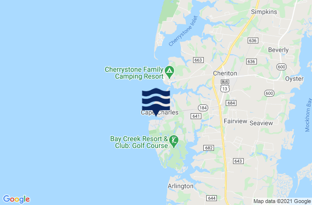 Mappa delle Getijden in Cape Charles Coast Guard Station, United States