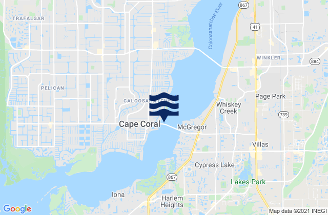Mappa delle Getijden in Cape Coral Bridge, United States