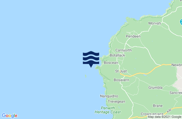 Mappa delle Getijden in Cape Cornwall, United Kingdom