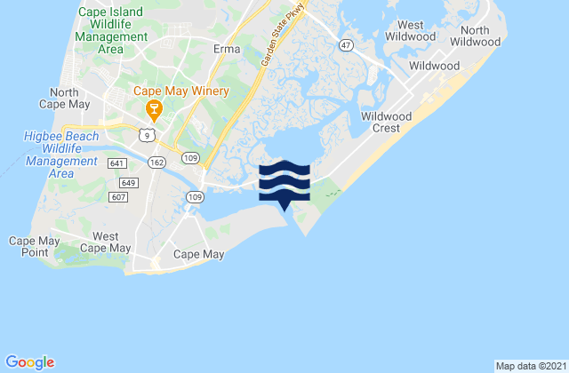 Mappa delle Getijden in Cape May Harbor entrance, United States