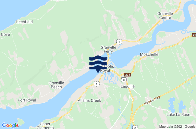Mappa delle Getijden in Cape Split, Canada