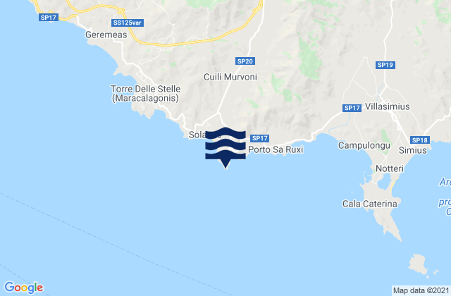 Mappa delle Getijden in Capo Boi, Italy