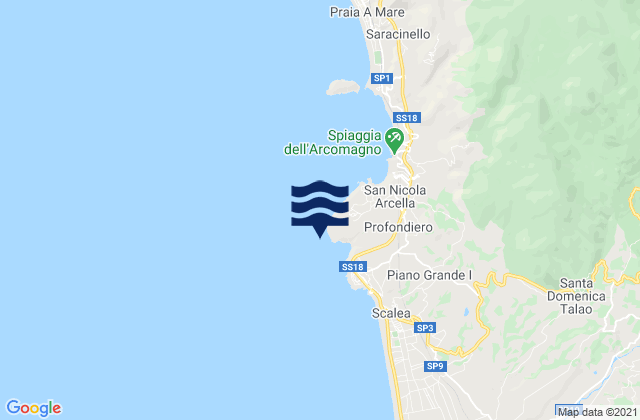 Mappa delle Getijden in Capo Scalea, Italy
