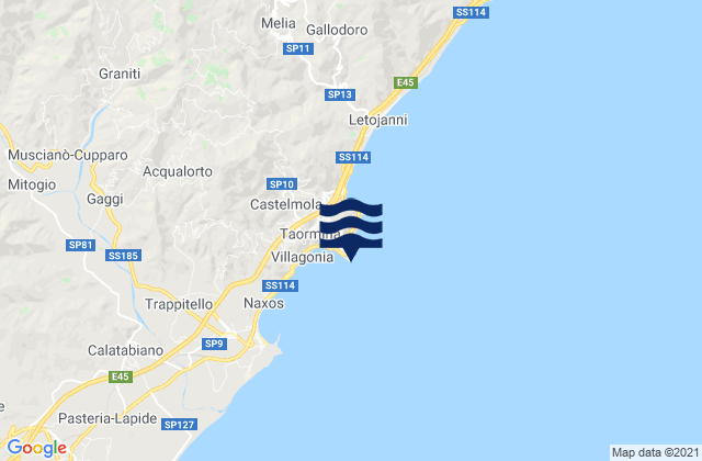 Mappa delle Getijden in Capo di Taormina, Italy