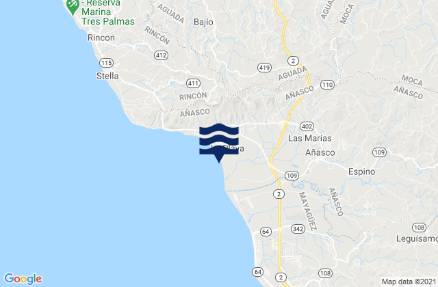 Mappa delle Getijden in Caracol Barrio, Puerto Rico