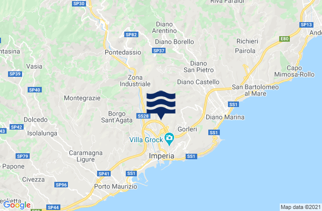 Mappa delle Getijden in Caravonica, Italy