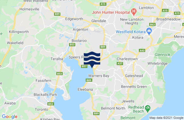 Mappa delle Getijden in Cardiff Heights, Australia