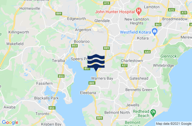 Mappa delle Getijden in Cardiff South, Australia