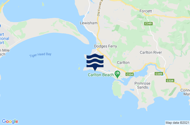 Mappa delle Getijden in Carlton Beach, Australia