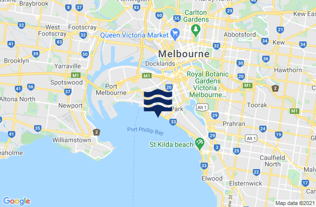 Mappa delle Getijden in Carlton North, Australia