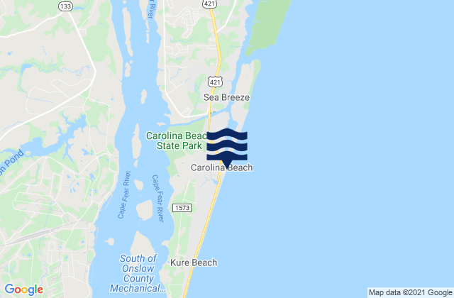 Mappa delle Getijden in Carolina Beach, United States