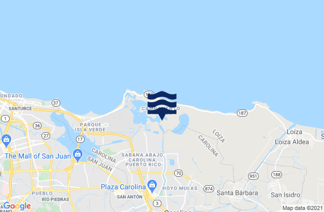 Mappa delle Getijden in Carolina Municipio, Puerto Rico