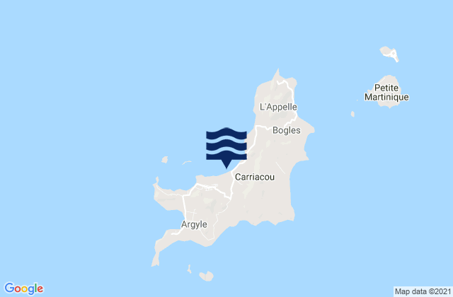 Mappa delle Getijden in Carriacou and Petite Martinique, Grenada