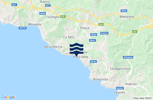 Mappa delle Getijden in Carro, Italy